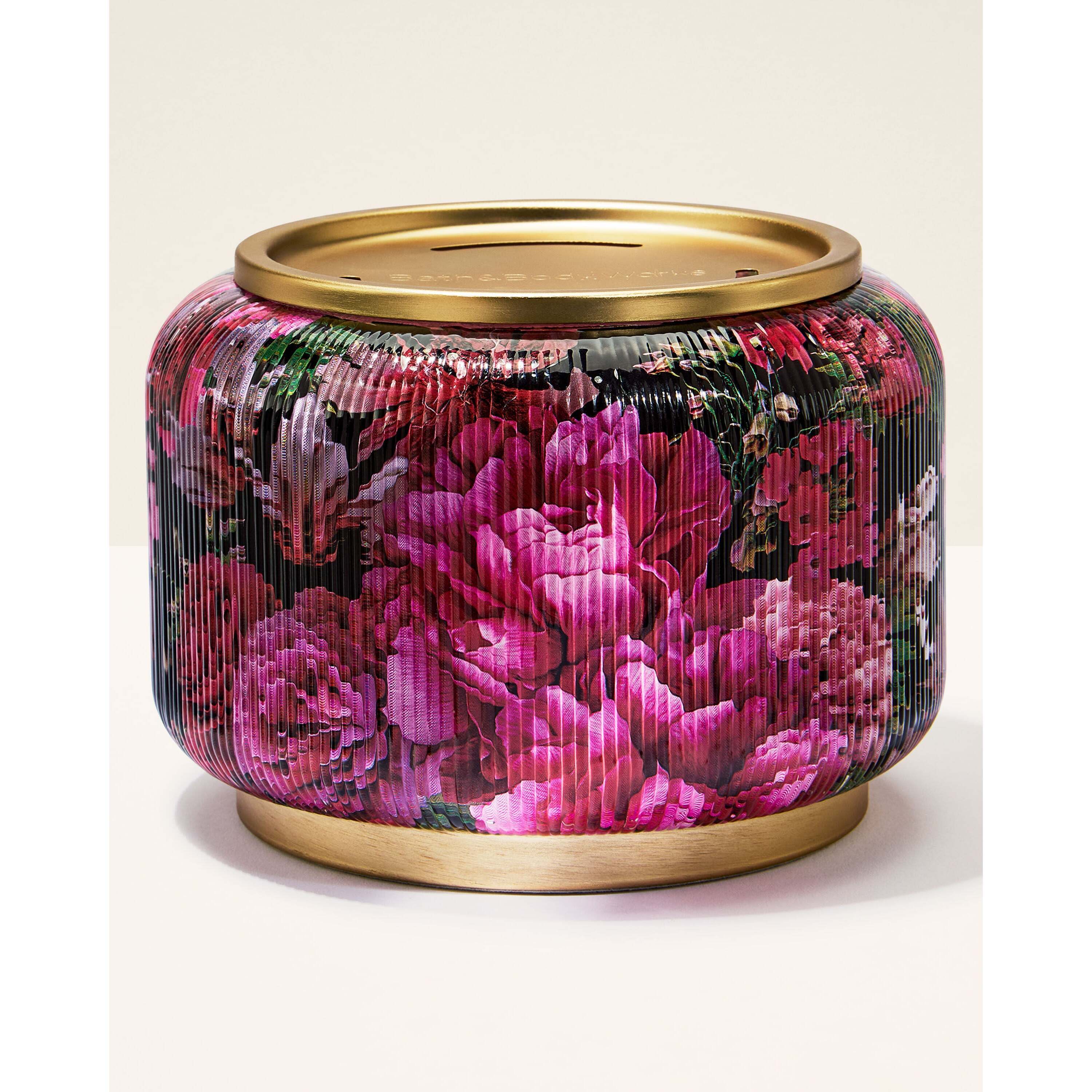 Floral Ribbed Glass Pedestal 3-Wick Candle Holder